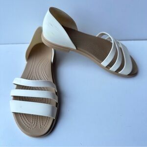Crocs Sandals Tulum Toe Post Gold Open Flat Casual Travel Beach Slip On Sz:6